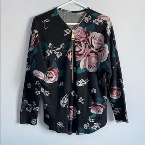 No Brand Floral Black with Gold Zipper Long Sleeve Top